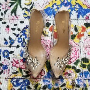 PVC Diamond Embellished Shinny Princess Heel Pumps US 6